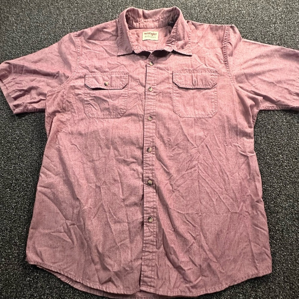 Wrangler Authentics Mens Large Red Heather Short Sleeve‎ Button Down Shirt